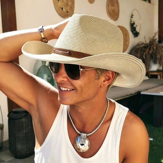 Wide Brim Straw Cowboy Hat – Unisex Sun Protection Summer Hat Wide Brim Sun Hat Peaceful Pleasures Health and Wellness