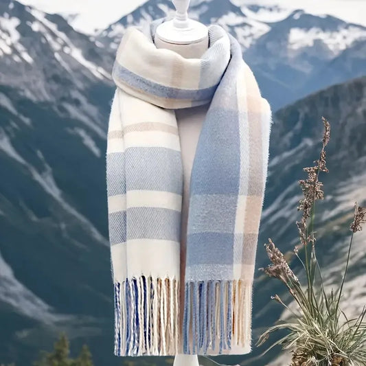 1PC Women's Autumn and Winter New Style, Fresh and Elegant, Imitation Check Pattern Fringe Scarf, Stylish and Versatile, Provide Peaceful Pleasures Health and Wellness