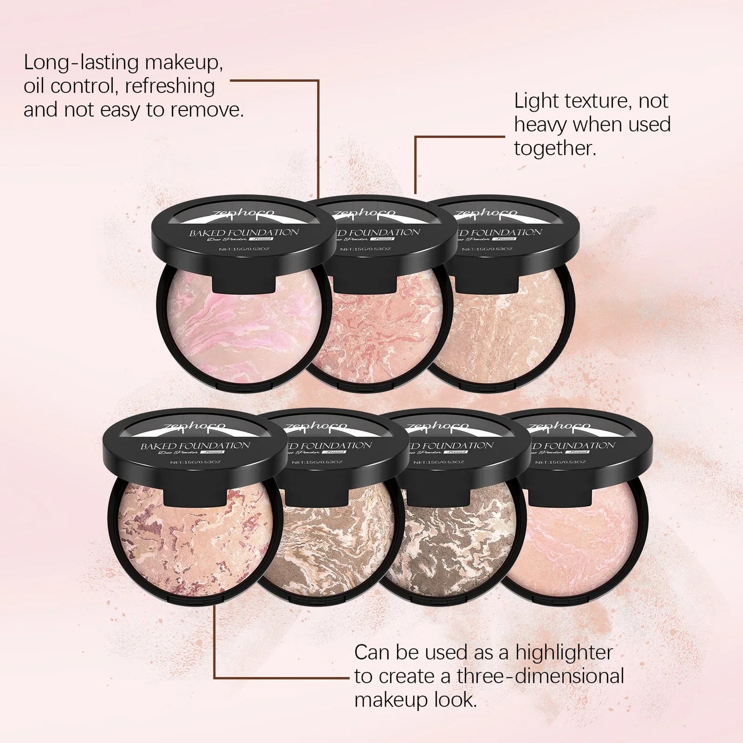 Zephoco Matte Baked Powder Foundation – Oil Control & Colour Correct