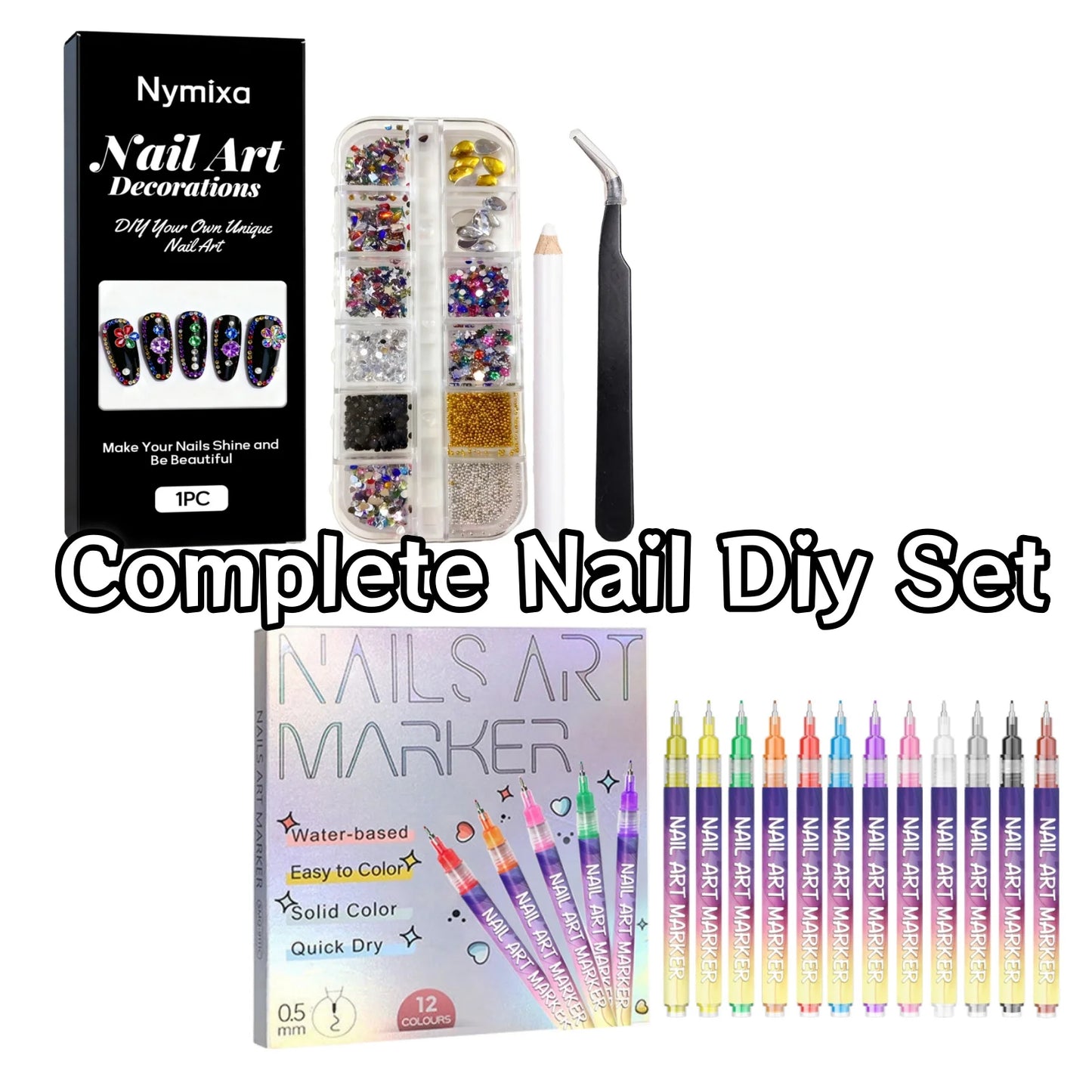 Glitter Art Rhinestone Colorful Popular DIY Nail Decorations Home DIY Nail Art Create Nails Jewelry Diamond Rhinestones 12 Grids Peaceful Pleasures Health and Wellness 1set DIY Nail Kit