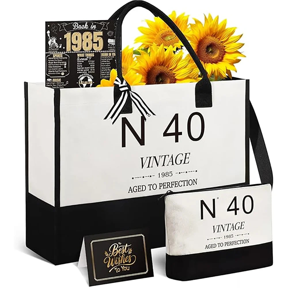 40th Birthday Canvas Tote & Cosmetic Bag Gift Set for Her Birthday Gift Tote Set Peaceful Pleasures Health and Wellness bag set 1pcs
