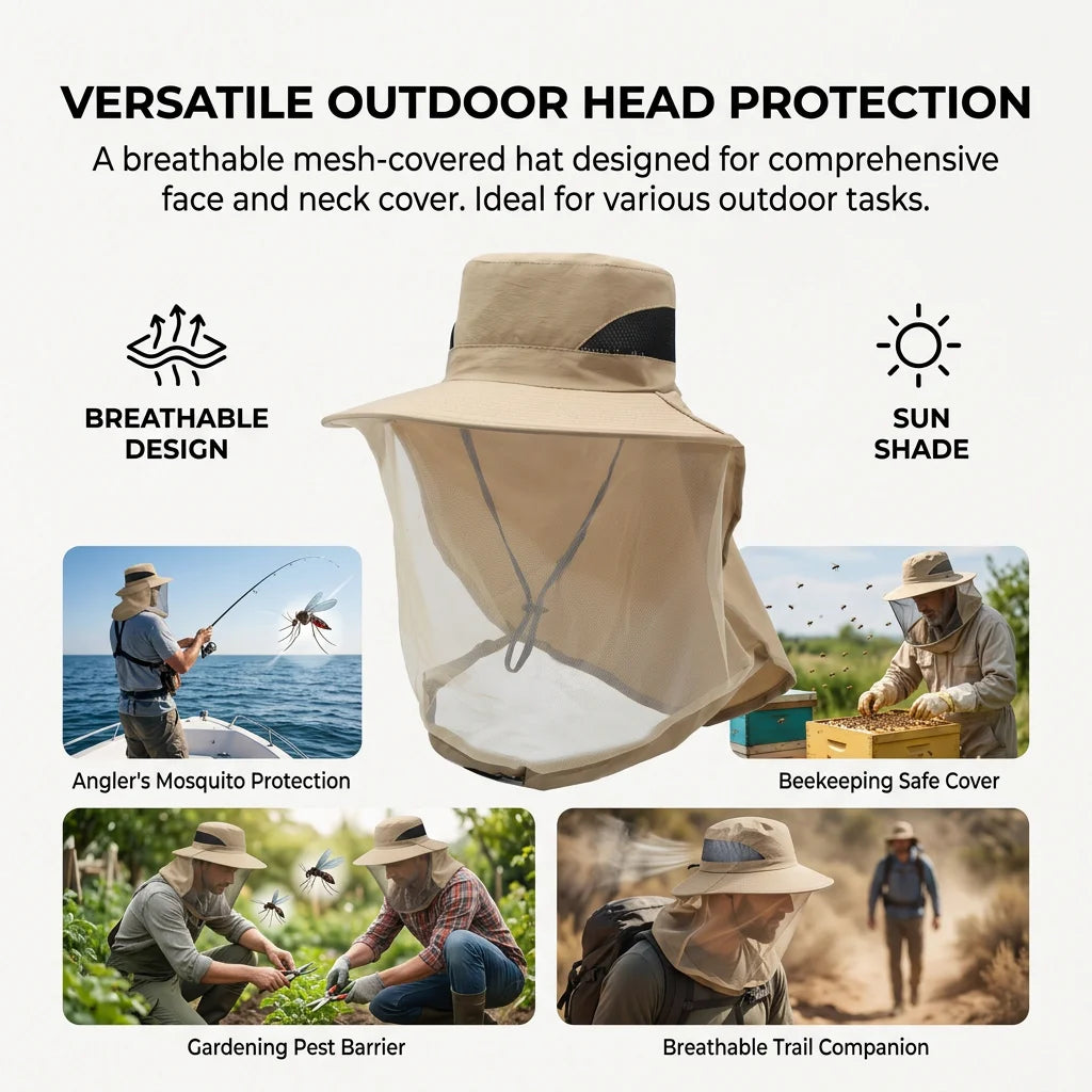 Anti-Mosquitoes Hat for Outdoor Activities with Full Face Protections and Breathable Mesh Peaceful Pleasures Health and Wellness