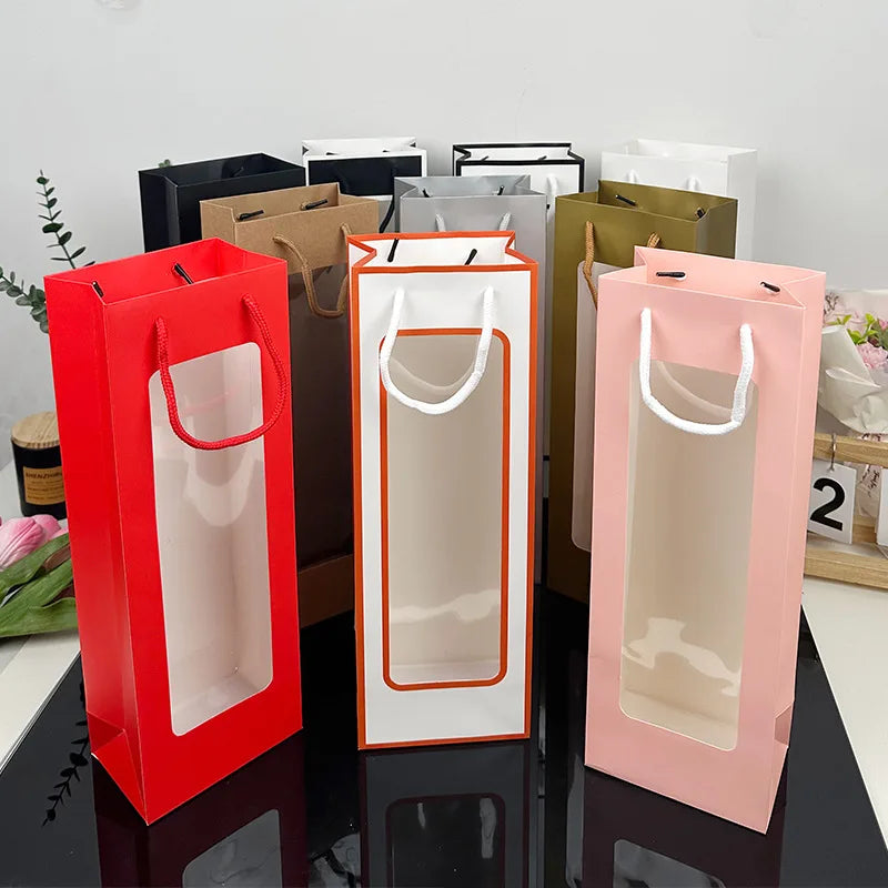 Flower Gift Bag Transparent Window | Kraft Bouquet Tote