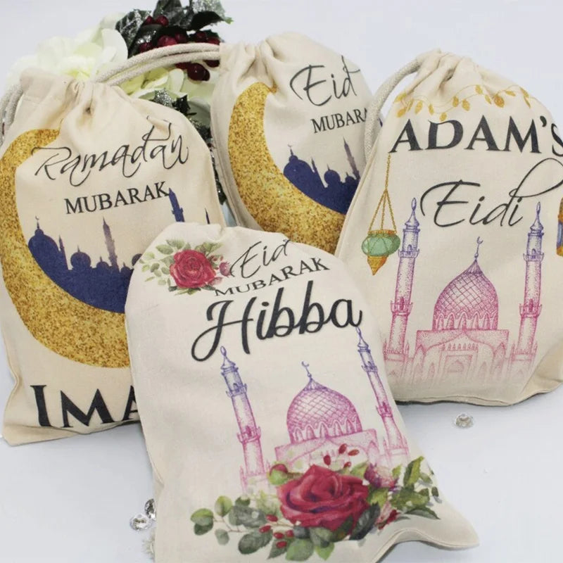 5-Pack Personalised Eid Mubarak Gift Bags | Custom Name Eidi Personalised Gift Bags Peaceful Pleasures Health and Wellness