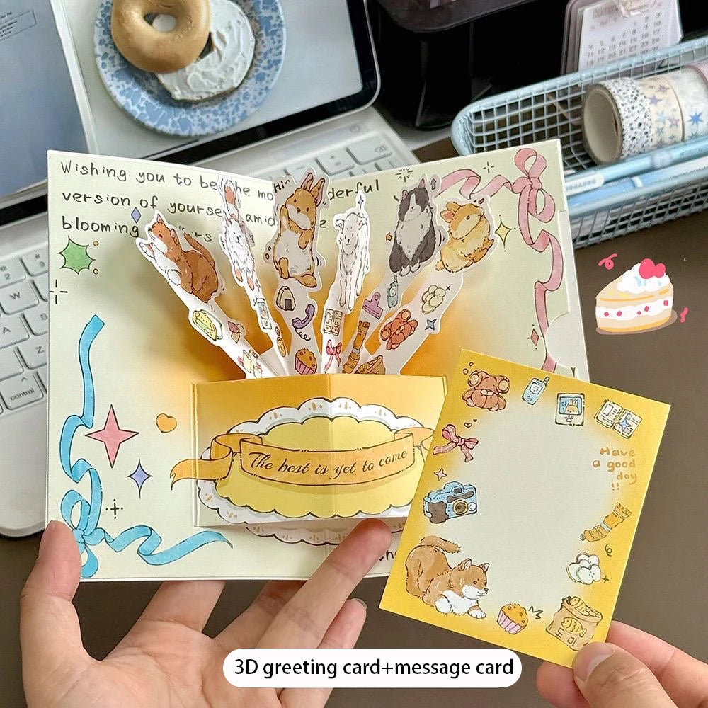 3D Cute Puppy Greeting Card Creative Bouquet Aesthetic Value Blessing