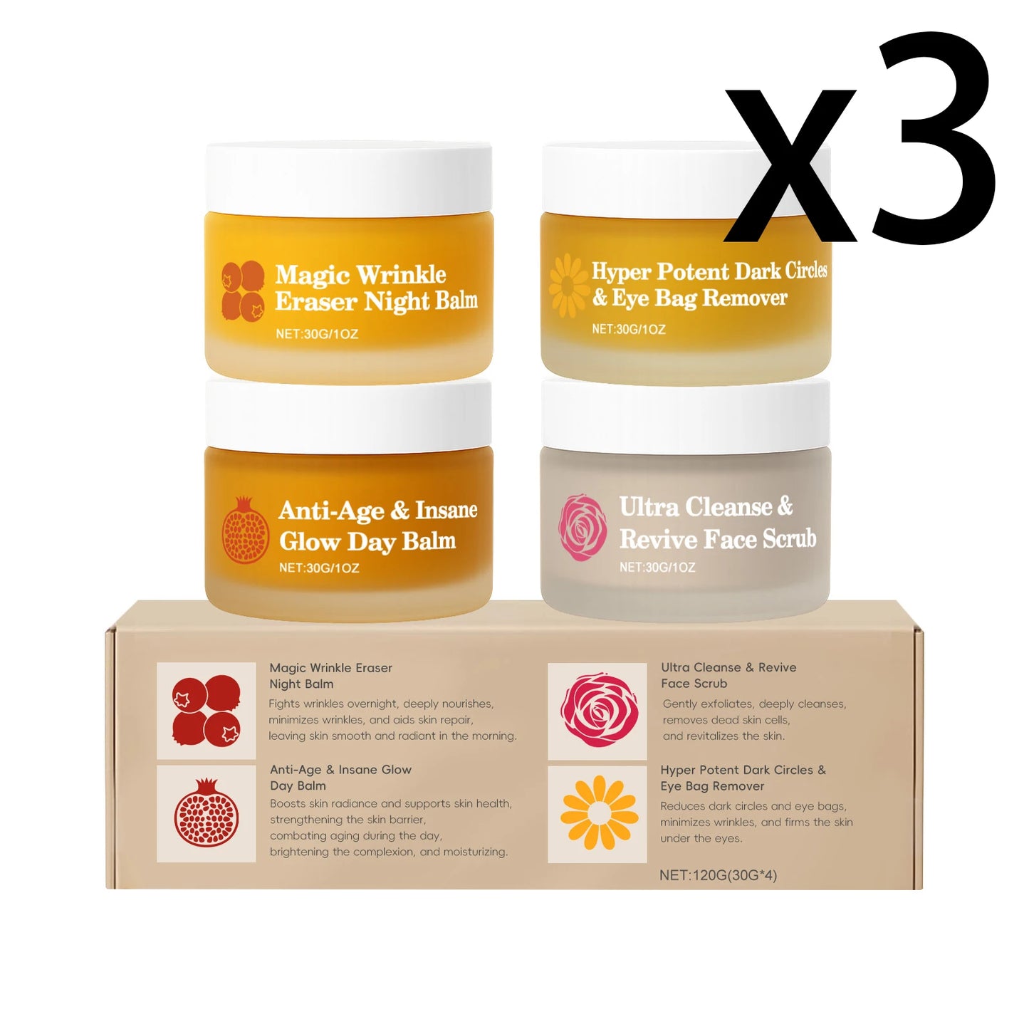 Day Night Skincare Set Moisturizing Repair Skin Barrier Brightening Facial Skins Multi Functional Skincare Eye Face Care Combov Peaceful Pleasures Health and Wellness 3x4x30g