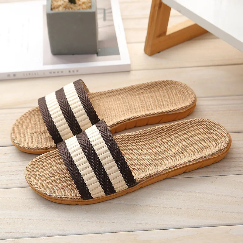 Women's Linen Flat Slippers – Lightweight Summer Home Slides