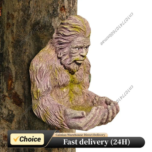 Tree Hugger Bird Feeder Sculpture Outdoor Resin Sasquatch Statue Wild Bird Seed Tray for Garden Yard Decoration Peaceful Pleasures Health and Wellness