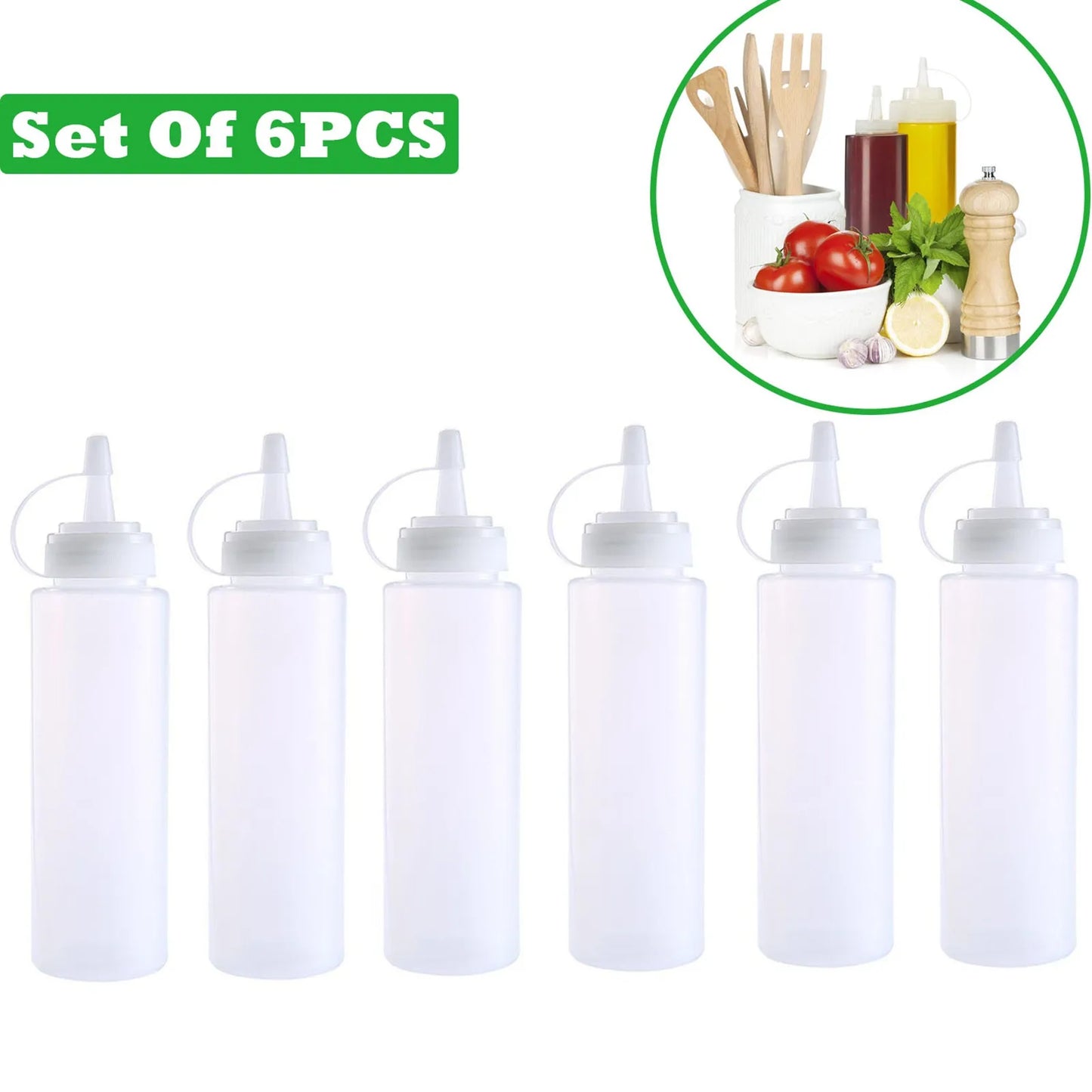 6-Pack Condiment Squeeze Bottles 240ml – Sauce, Oil & Ketchup