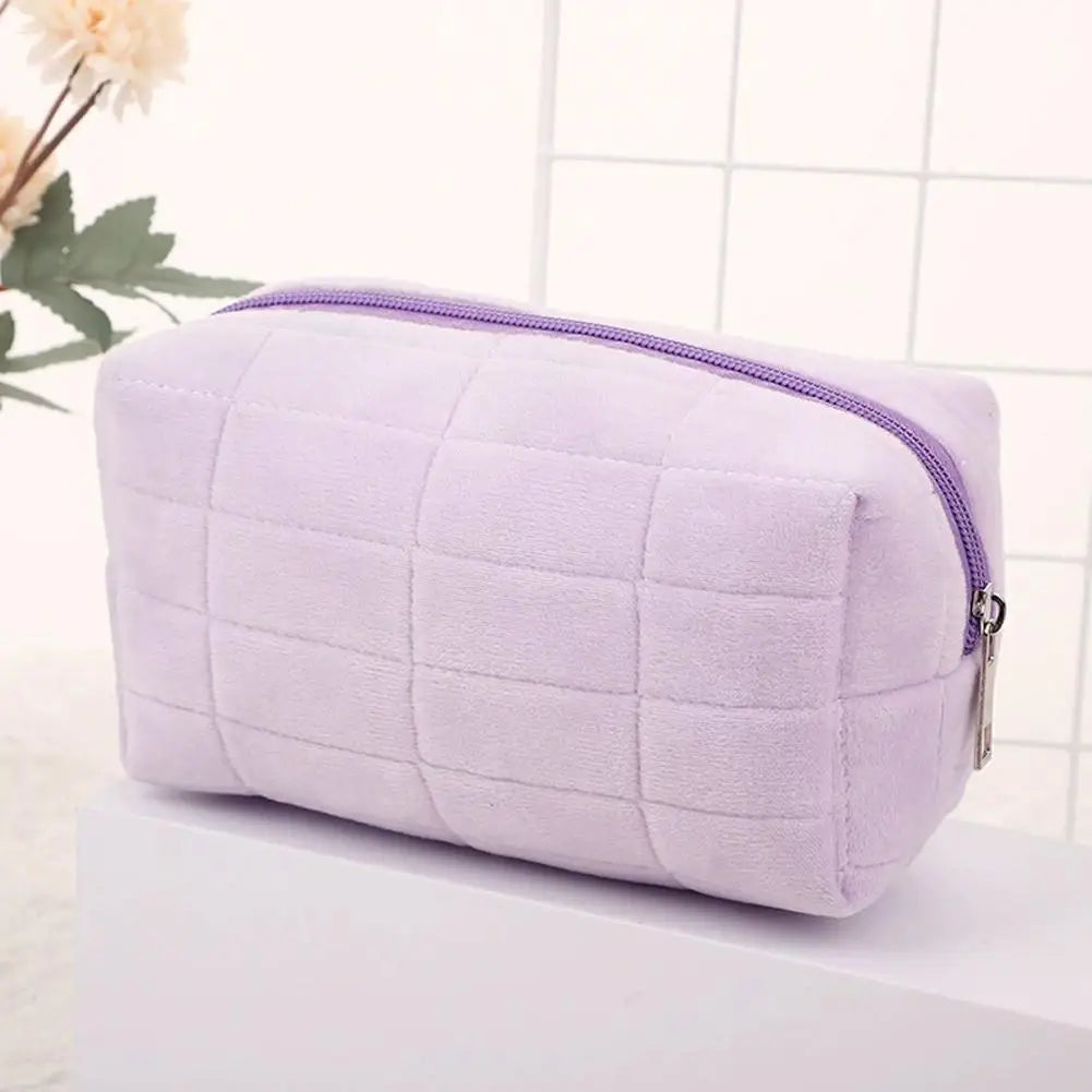 Plush Velvet Makeup Bag – Portable Zipper Cosmetic Travel Pouch