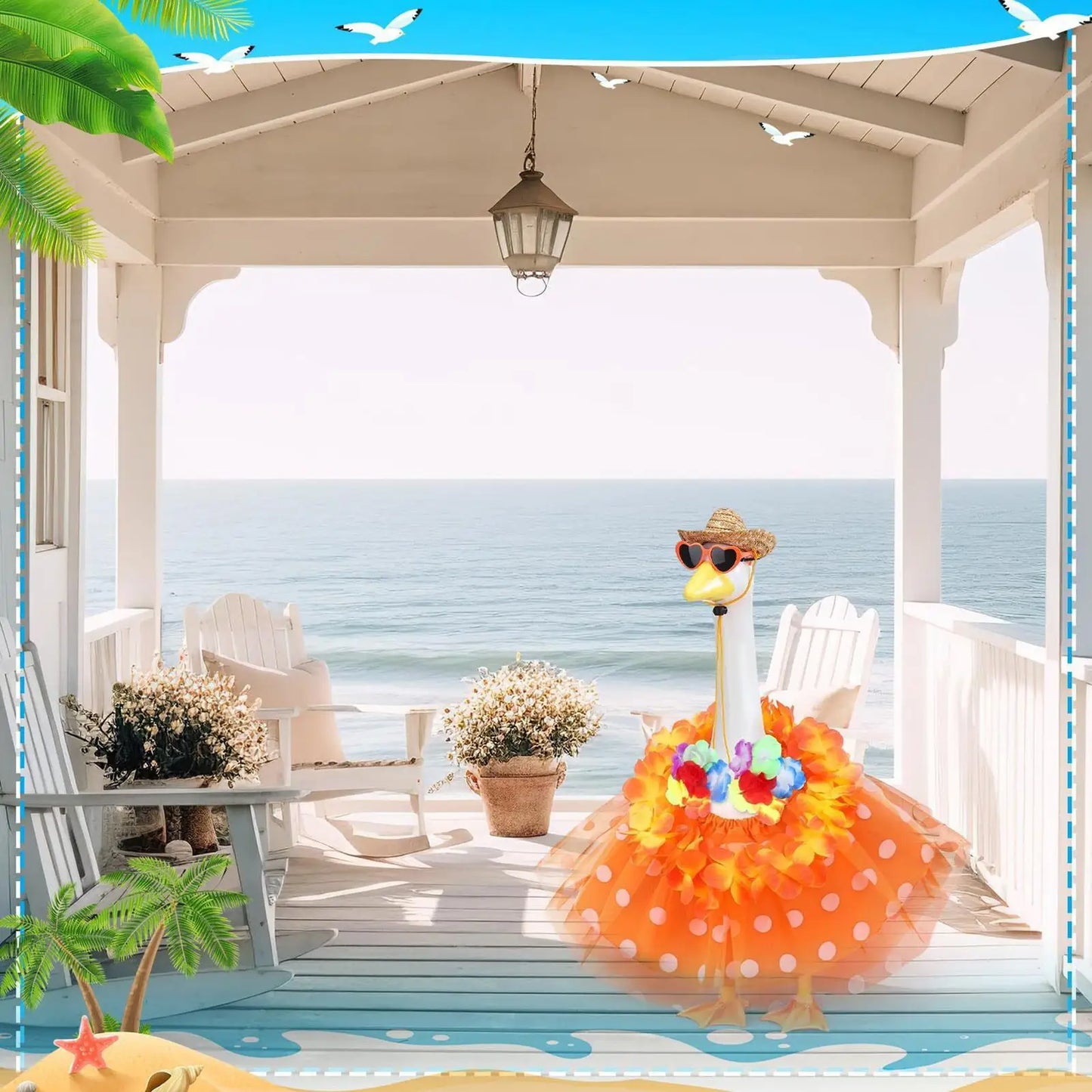 Hawaiian Porch Goose Outfit Summer Yard Figurine Clothes Porch Goose Cosplay Costumes for Women Men Parties Gatherings Park Yard Peaceful Pleasures Health and Wellness