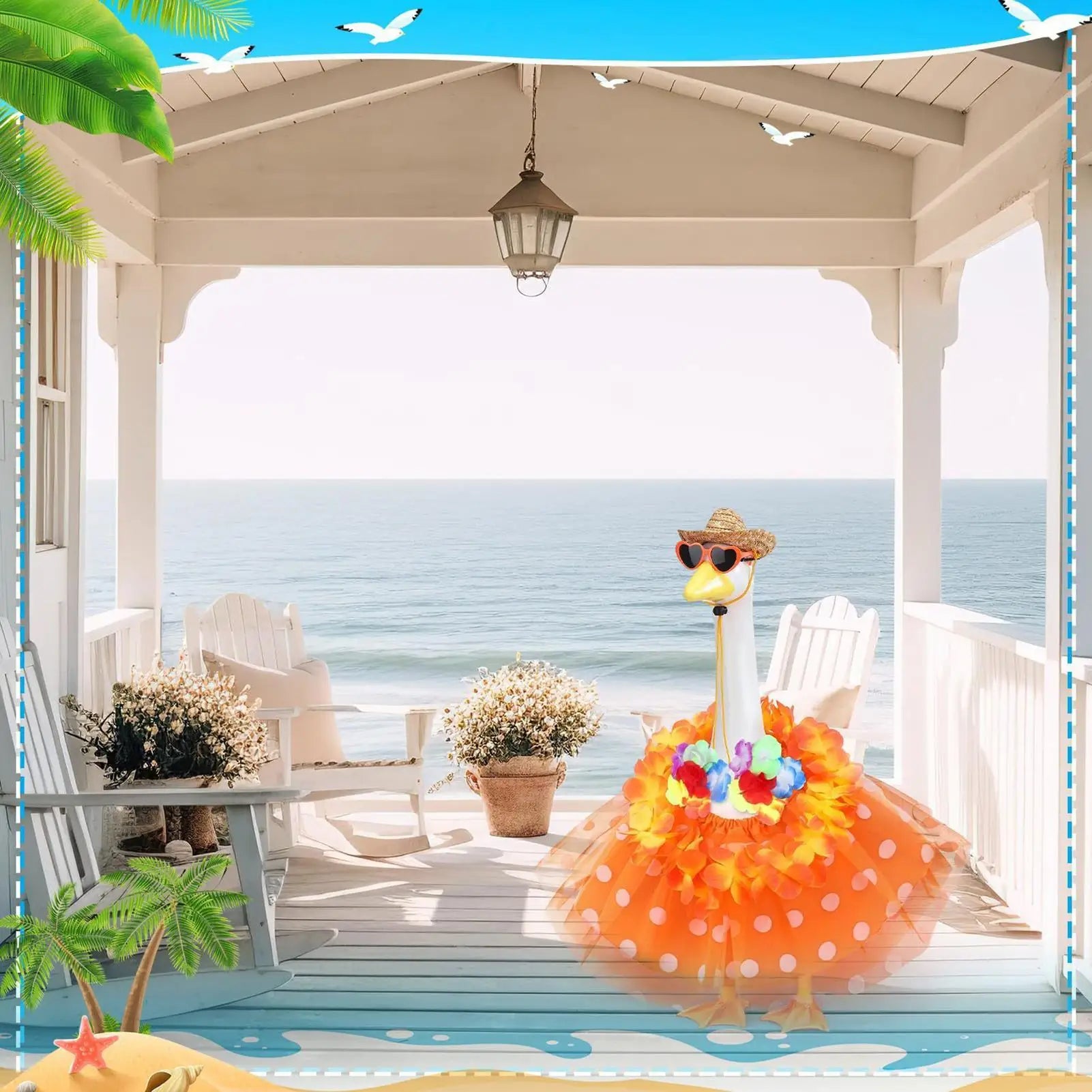 Hawaiian Porch Goose Outfit Summer Yard Figurine Clothes Porch Goose Cosplay Costumes for Women Men Parties Gatherings Park Yard Peaceful Pleasures Health and Wellness