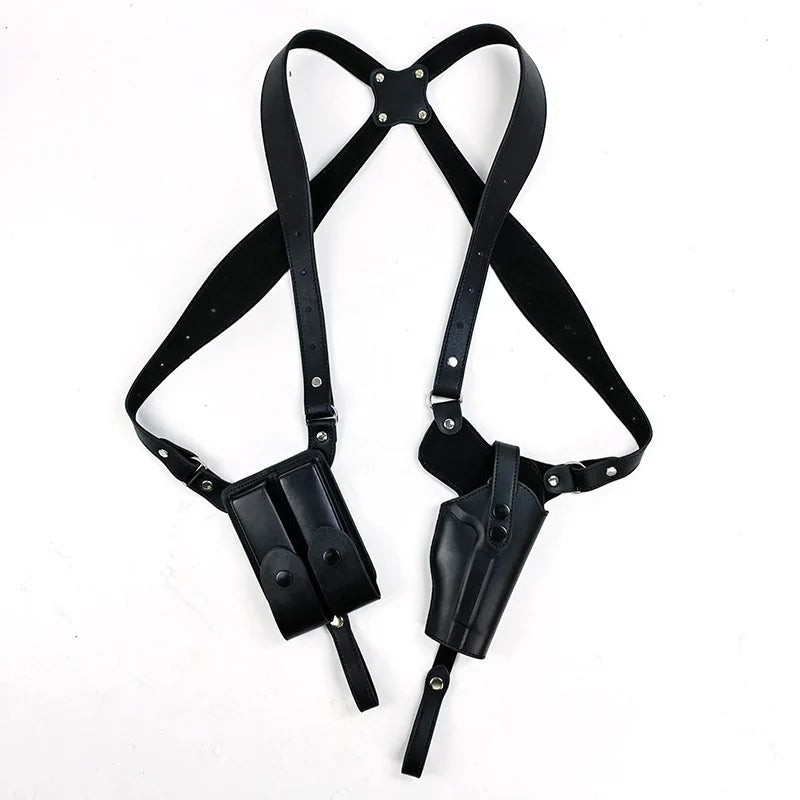 Concealed tactical hunting underarm holster PU Leather Gun 1911 Glock 17 19 31 Holster with Double Magazine Pouch Peaceful Pleasures Health and Wellness black color