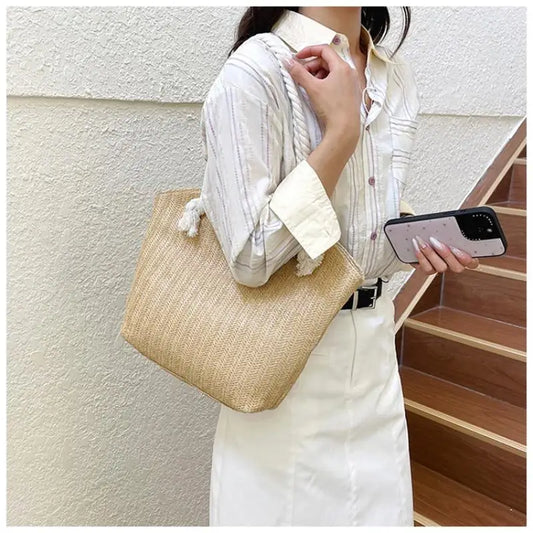 Women's Large Capacity Woven Straw Tote Shoulder Bag Woven Tote Shoulder Bag Oasis Select