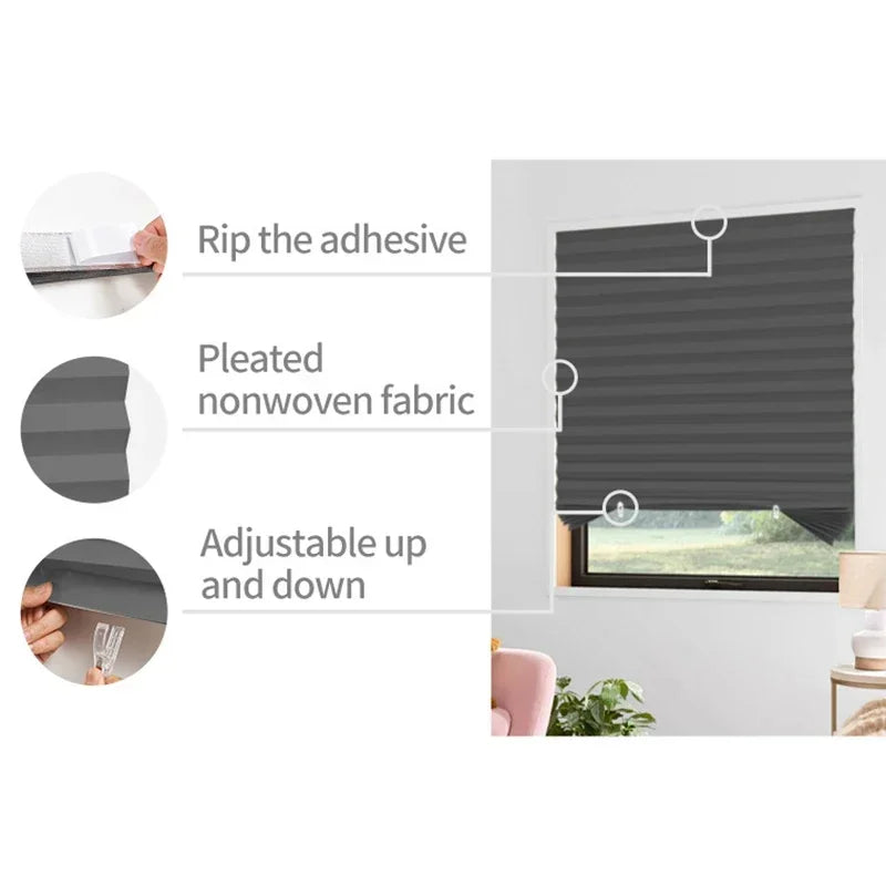 5 Size Self-adhesive Pleated Blinds Bathroom Balcony Shades Half Blackout Windows Curtains for Bedroom Living Room Balcony Peaceful Pleasures Health and Wellness