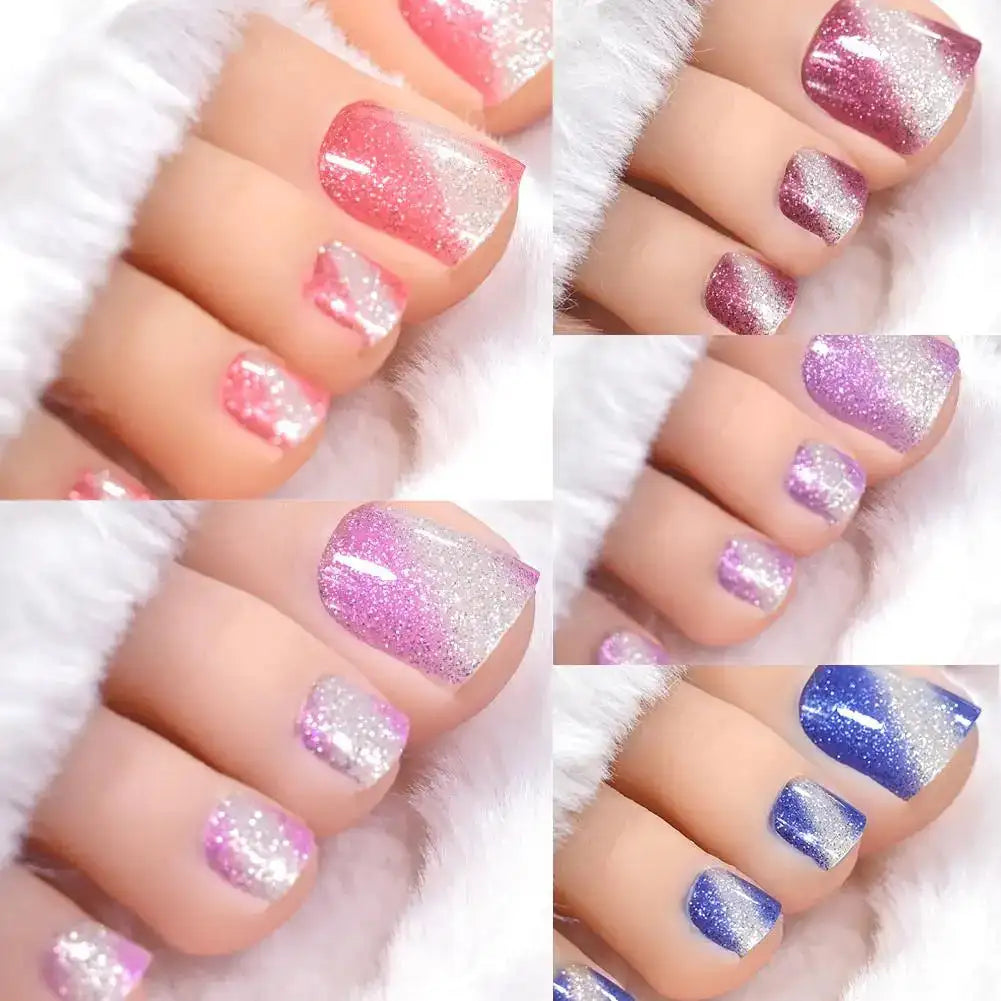 Gradient Glitter Toe Nail Stickers Full Nail Wraps Toenail Polish Strips for Women Shiny Self Adhesive Polish Toenail Stickers Peaceful Pleasures Health and Wellness