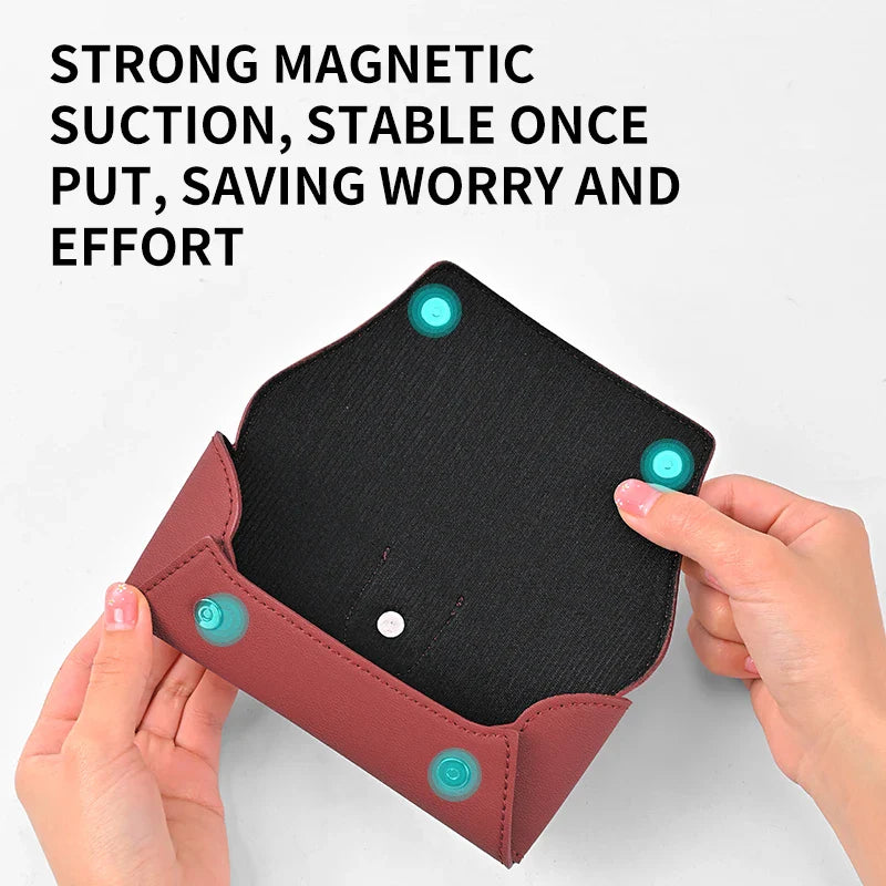 Car Sun Visor Magnetic Glasses Case | Faux Leather Organizer