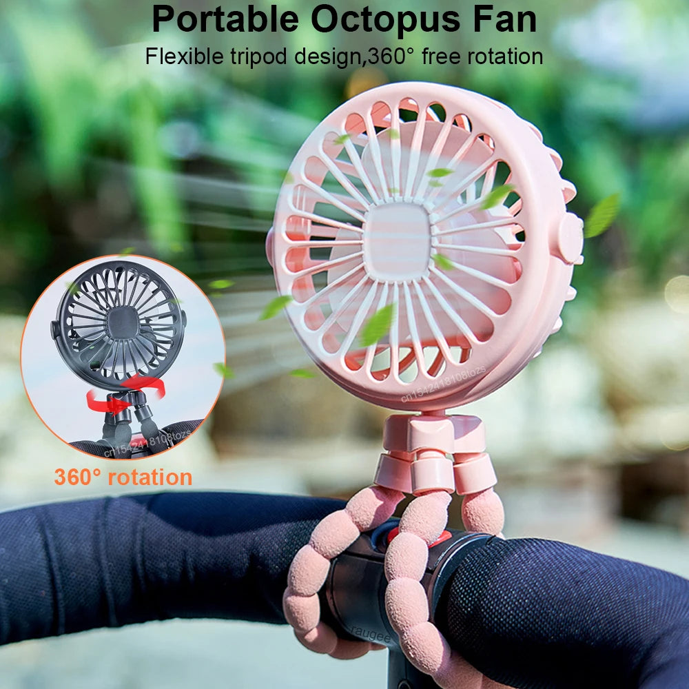 Baby Stroller Fan Portable Handheld 360° Rotate Flexible Adjustable Tripod Air Cooling Fan Rechargeable Baby Stroller Clip Fan Peaceful Pleasures Health and Wellness