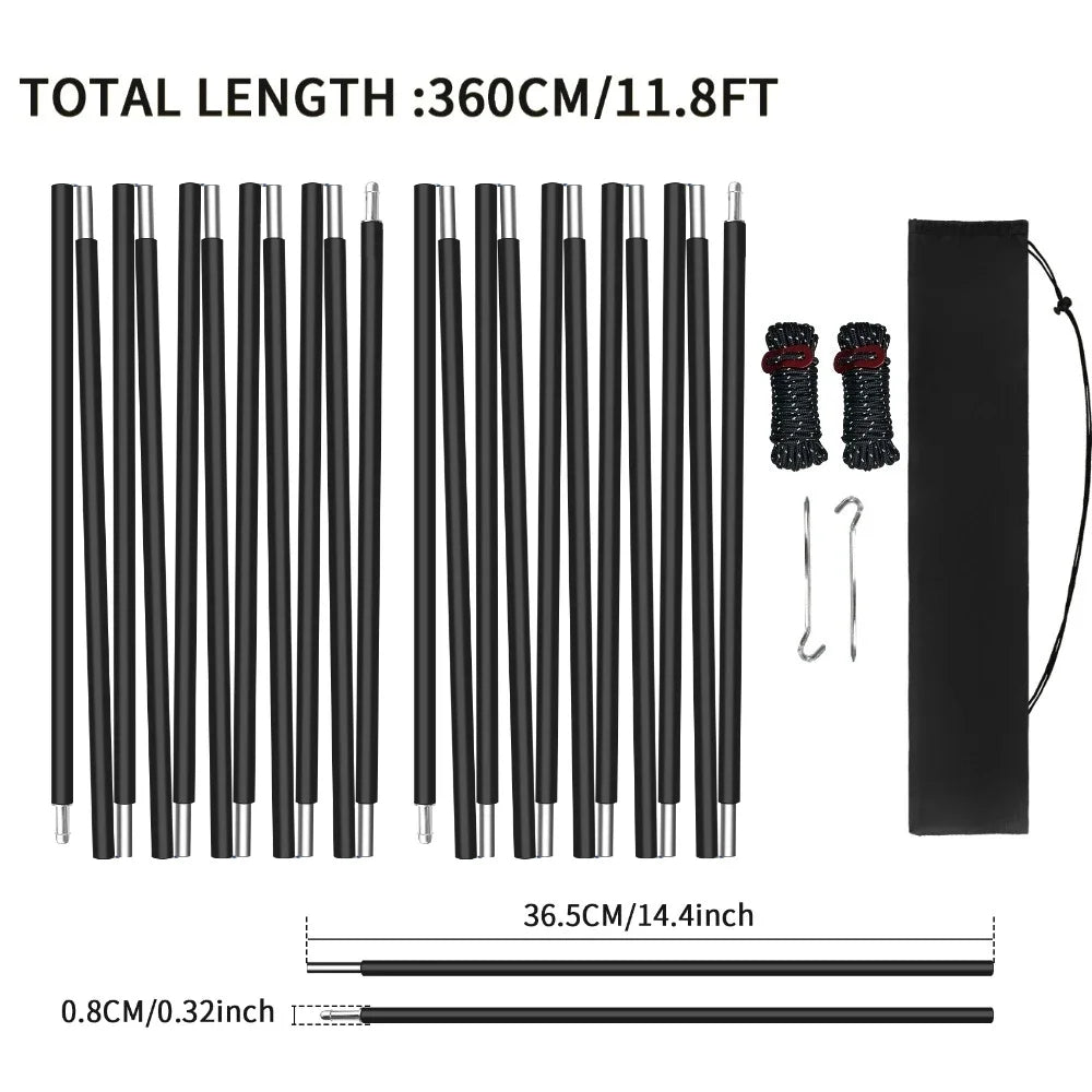 Pre-Assembled Tent Pole Stakes Aluminium Tarp Rod Replacement Camping Accessori Multifunction Lightweight Tent Poles Repair Kits Peaceful Pleasures Health and Wellness 2Pcs 3.6M Black Kits