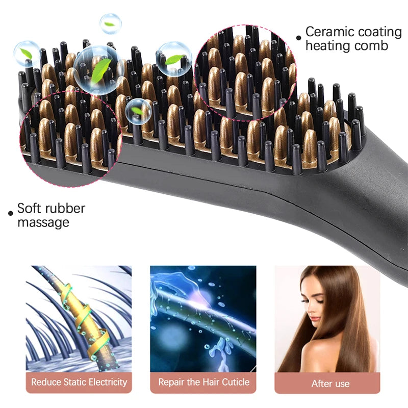 Professional Hair Straightener Multifunctional Quick Heated Men Beard Care Brush Hair Curler Brush Comb Hair Styler Tools Peaceful Pleasures Health and Wellness