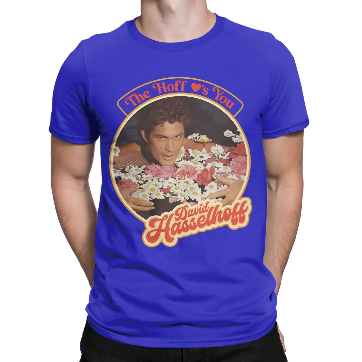 Men's David Hasselhoff T Shirt Cotton Clothes Vintage Short Sleeve Round Collar Tees New Arrival T-Shirts Peaceful Pleasures Health and Wellness Blue M