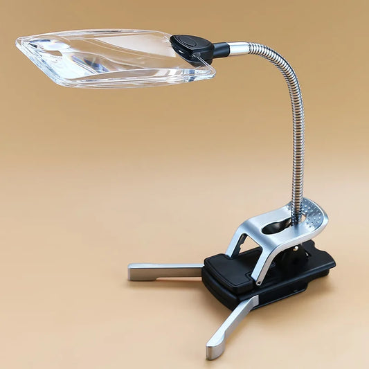Rectangular Magnifying Glass with Led Light Table Clip Dual-Use for Reading, Desktop Clip Type Magnifying Glass Peaceful Pleasures Health and Wellness 2x 15x