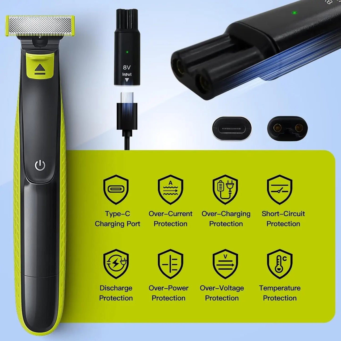 Type-C Charger Adapter for Philips OneBlade QP2630 QP2530 8V Peaceful Pleasures Health and Wellness