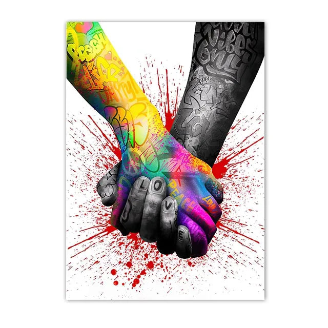 Graffiti Street Art Canvas Print | Love Kiss Hand Gestures Poster