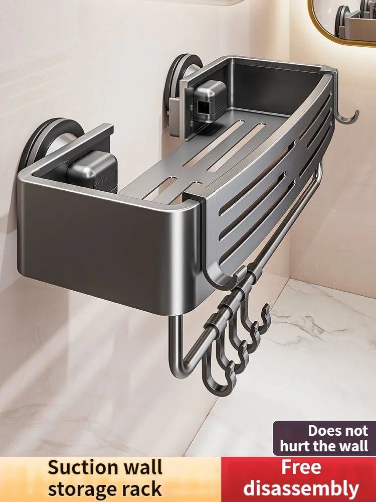 No-Drill Suction Cup Bathroom Wall Shelf | Aluminum Rack