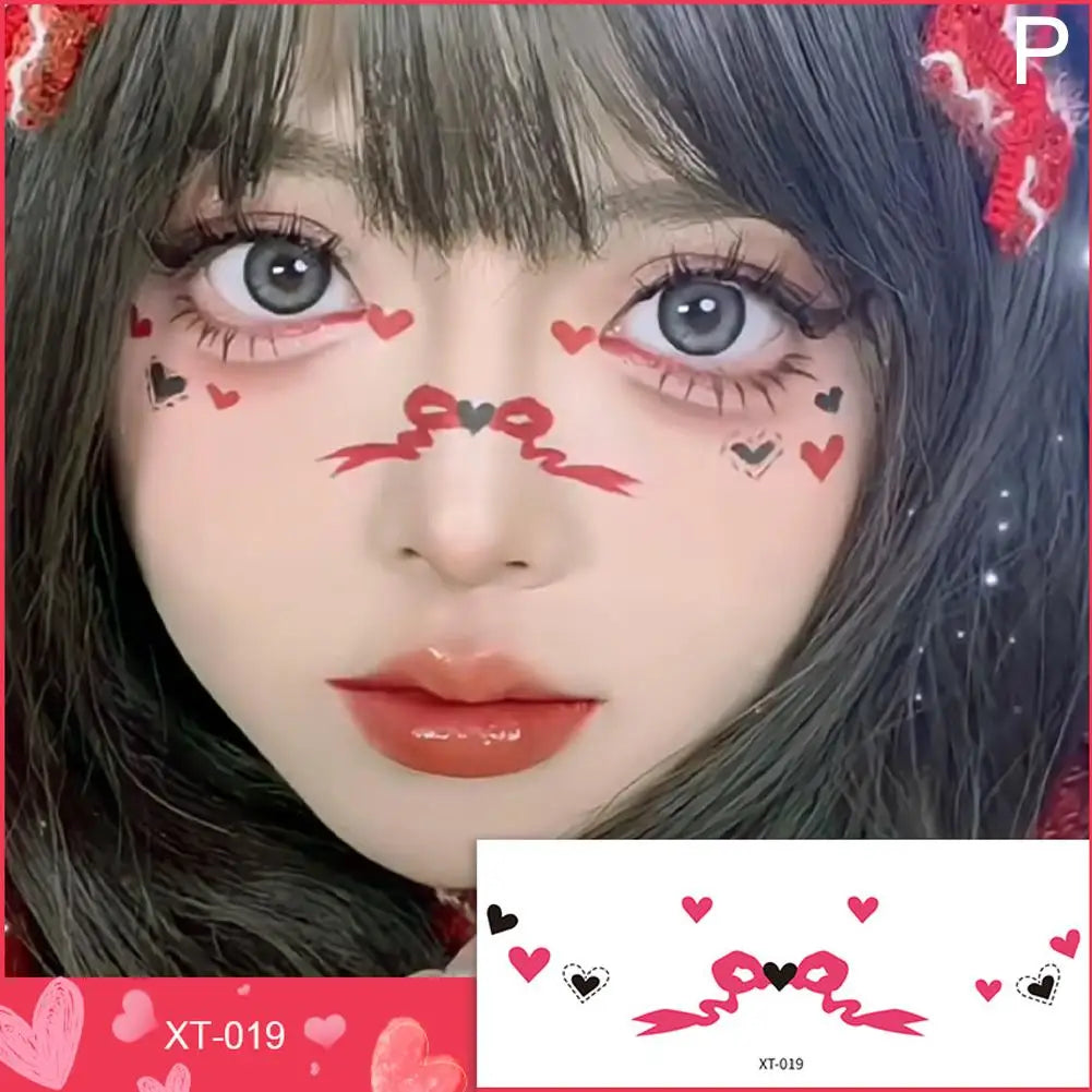 Love Heart Face Temporary Tattoos – Waterproof Party Stickers