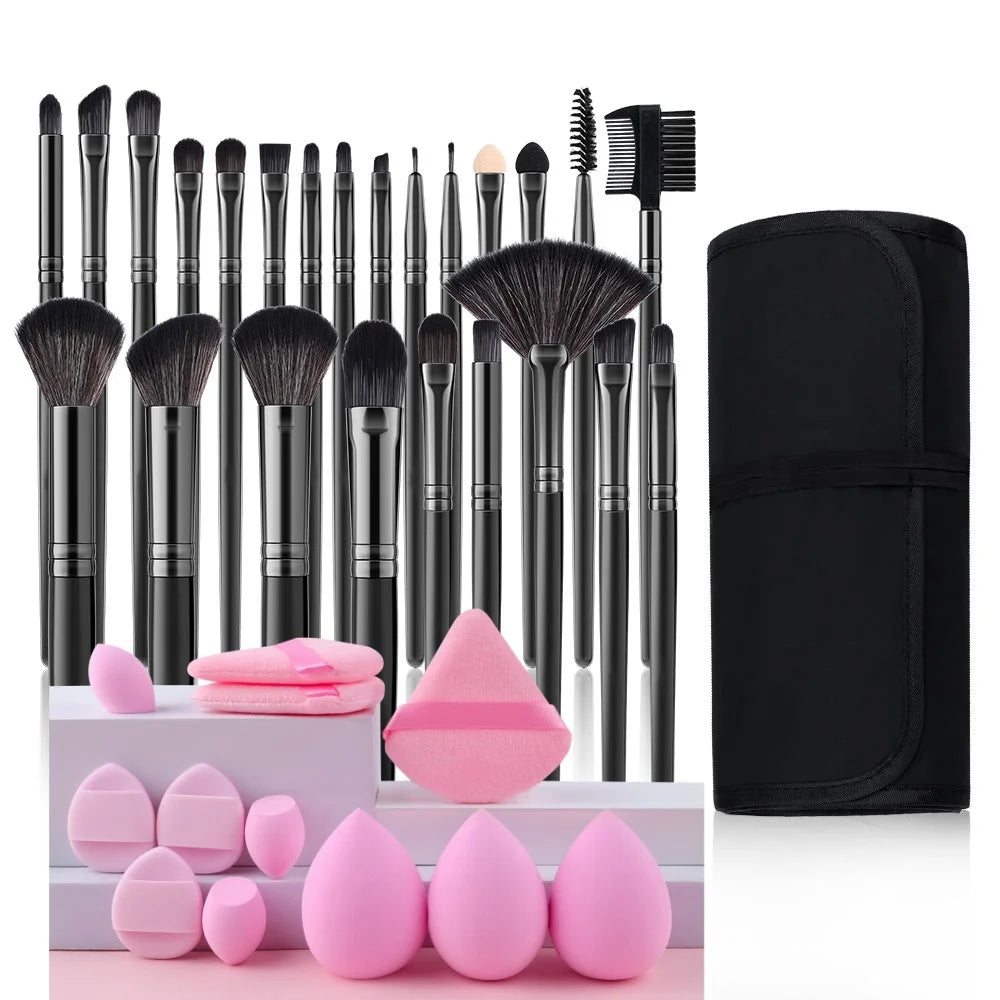 24-Piece Professional Black Makeup Brush Set with Bag