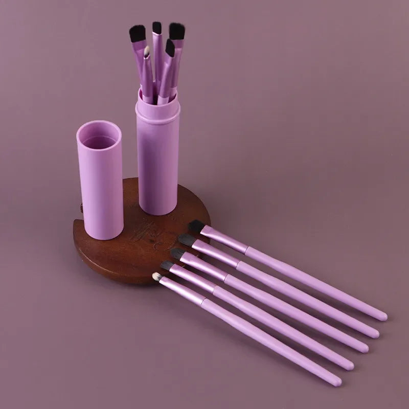 5-Piece Portable Makeup Brush Set with Barrel | Eye, Lip & Brow