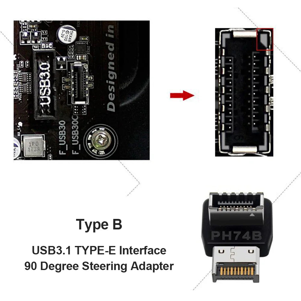 USB 3.1 Type-C 90° Internal Header Adapter – Type-E Converter