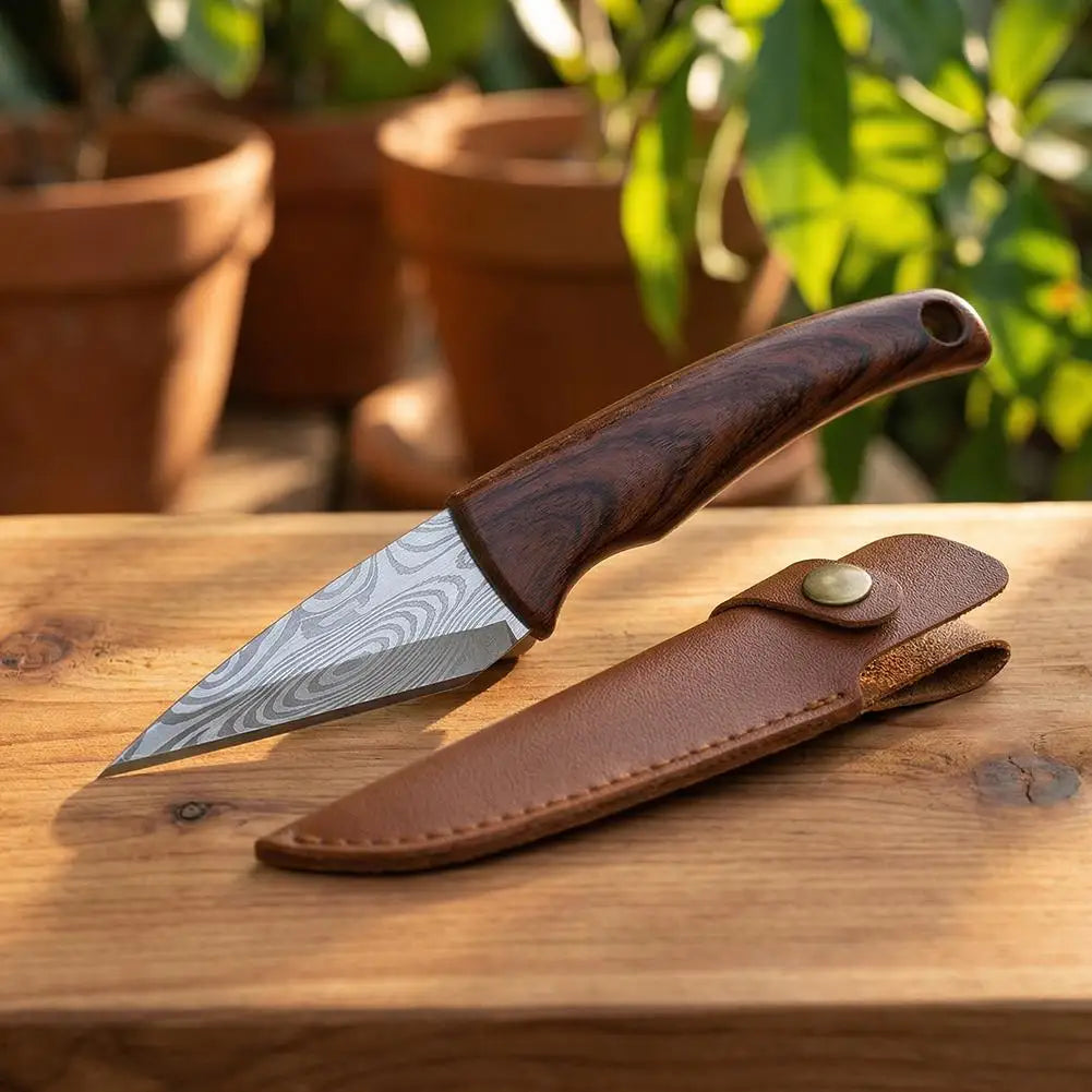 Wooden Handle Grafting Knife With Leather Shell Suitable For Garden Grafting/unpacking Etc Solid Wood Handle Garden Hand Tool Peaceful Pleasures Health and Wellness