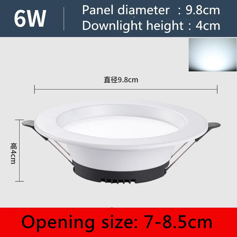Slim Recessed LED Downlight 6W–20W AC220V | High CRI Ceiling Spot