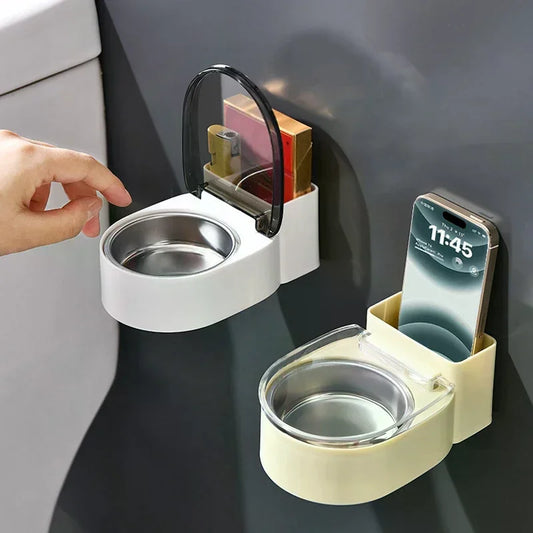 Wall-Mount No-Drill Stainless Steel Bathroom Ashtray Box Wall-Mount Ashtray Peaceful Pleasures Health and Wellness