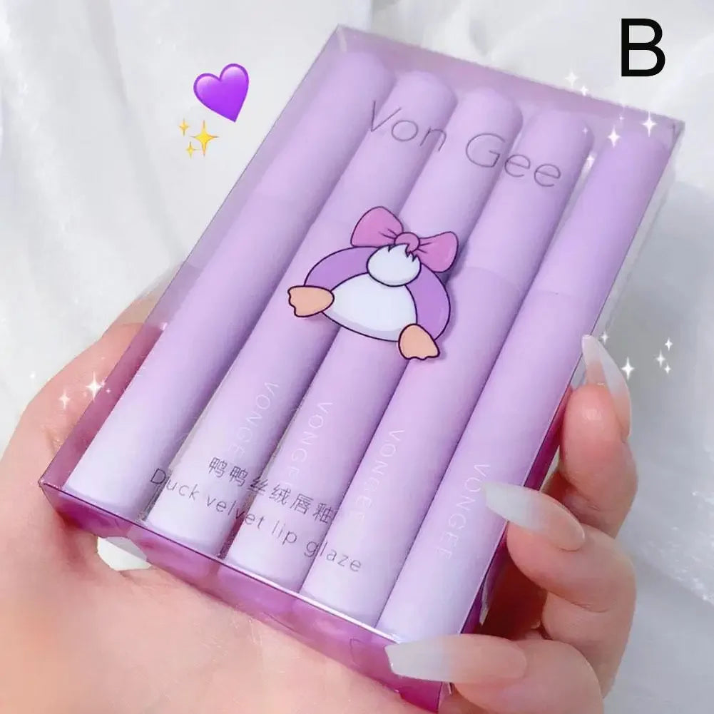 5 Colors/kits Matte Lipstick Set Long Lasting Waterproof Non-Stick Cup Lip Glaze Not Easy To Fade Cute Lip Tint Cosmetic Makeup Peaceful Pleasures Health and Wellness 02