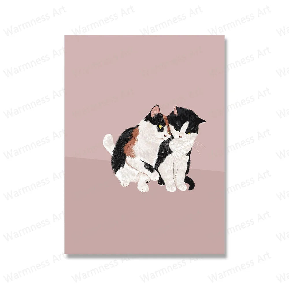 Retro Cat & Pizza Canvas Wall Art | Scandinavian Poster Print