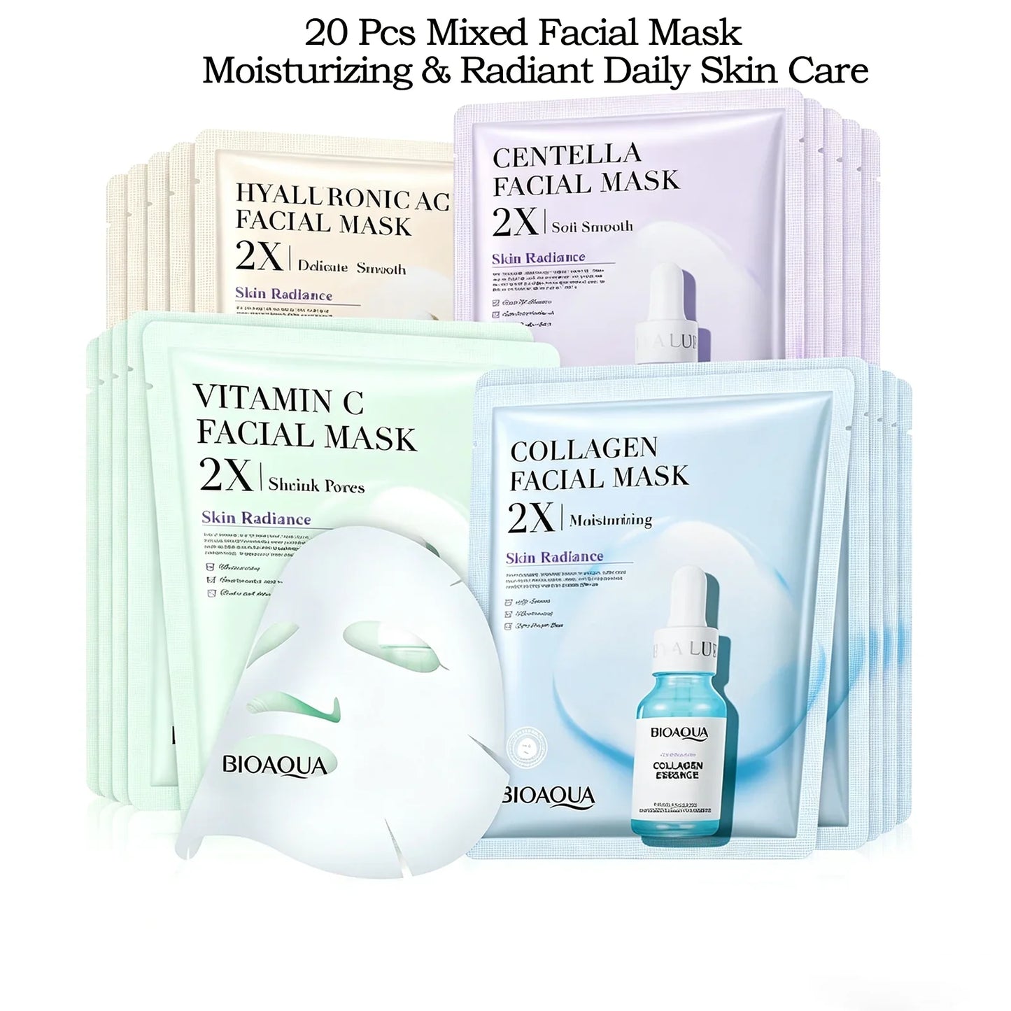 BIOAQUA Centella Collagen Sheet Mask 20pcs – Hydrating & Bright