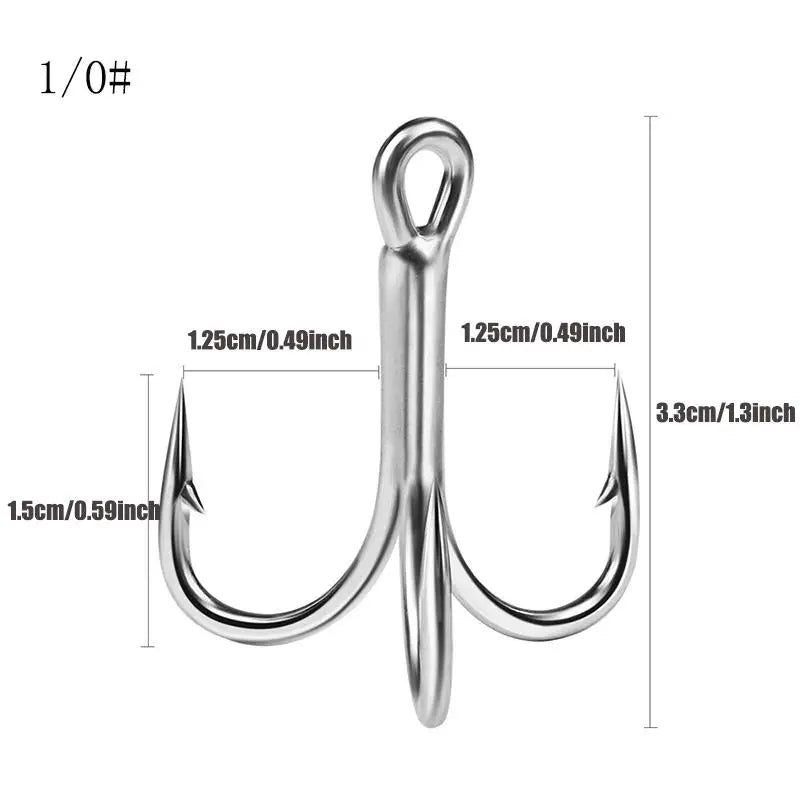 Triple Hook Fishing Hooks, 4x Strengthened Silver Color Rust-Resistant Triple Claw Hooks, Long Cast Lure Fishhooks, 10pcs Per Bo Peaceful Pleasures Health and Wellness 10