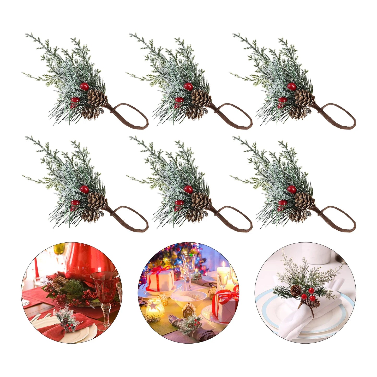 6-Pack Cedar Red Berry Christmas Napkin Rings | Holiday Decor