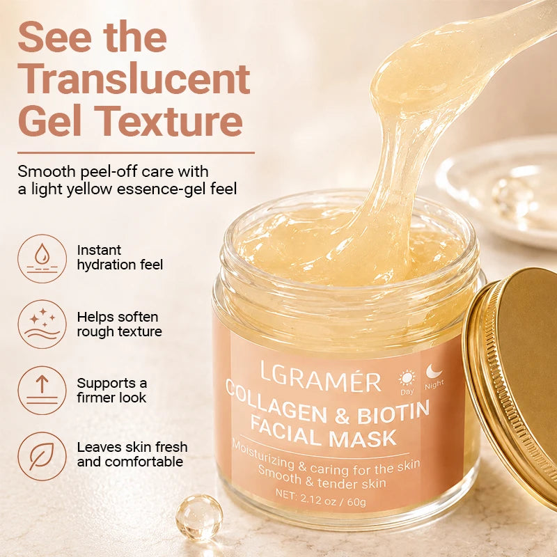 Collagen & Biotin Day Night Mask, Intense Moisturizing Hydration, Smooth Rough Skin, Make Skin Tender Soft & Glowing Facial Care Peaceful Pleasures Health and Wellness