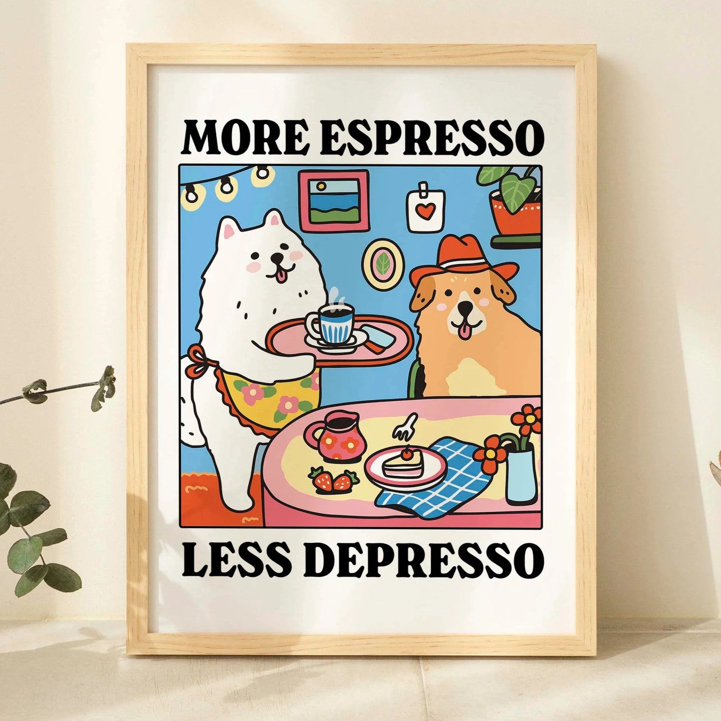 More Espresso Less Depresso Cartoon Dog Wall Art Prints Canvas Painting Poster Picture For Living Children Room Home Decor Gift Peaceful Pleasures Health and Wellness