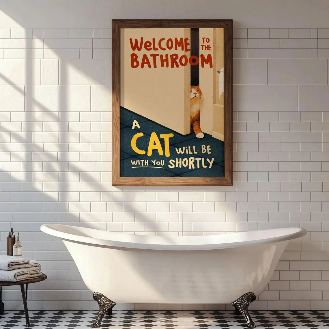 Funny Cat Bathroom Canvas Wall Art Print – Cat Lover Gift Canvas Wall Art Print Peaceful Pleasures Health and Wellness