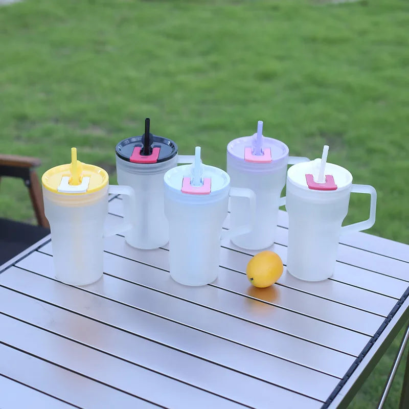 680ML Creative Double-drinking Straw Cup, Simple 22oz Single-layer Plastic Car Cup, Girls' Office Drinkware Daily Water Cup Peaceful Pleasures Health and Wellness