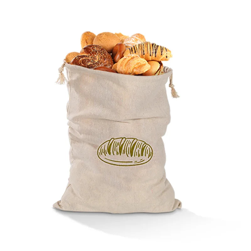 Linen Bread Bags Reusable Portable Drawstring Kitchen Organizer Home Homemade Artisan Bread Storage Bag Washable Food Organizer Peaceful Pleasures Health and Wellness 4BF044-Bread-S