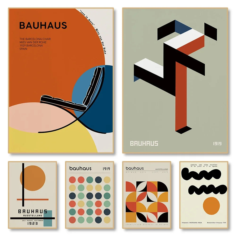 Modern Abstraction Wall Art Poster Prints Bauhaus Geometric Buildings Canvas Painting Picture for Bathroom Room Home Decor Peaceful Pleasures Health and Wellness
