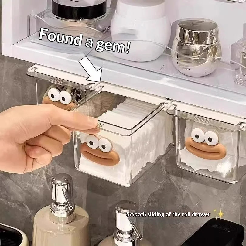 Transparent Bathroom Cotton Stick Makeup Cotton Bathroom Pull-Out Storage Drawer Style Storage Box Under The Mirror Cabinet Peaceful Pleasures Health and Wellness