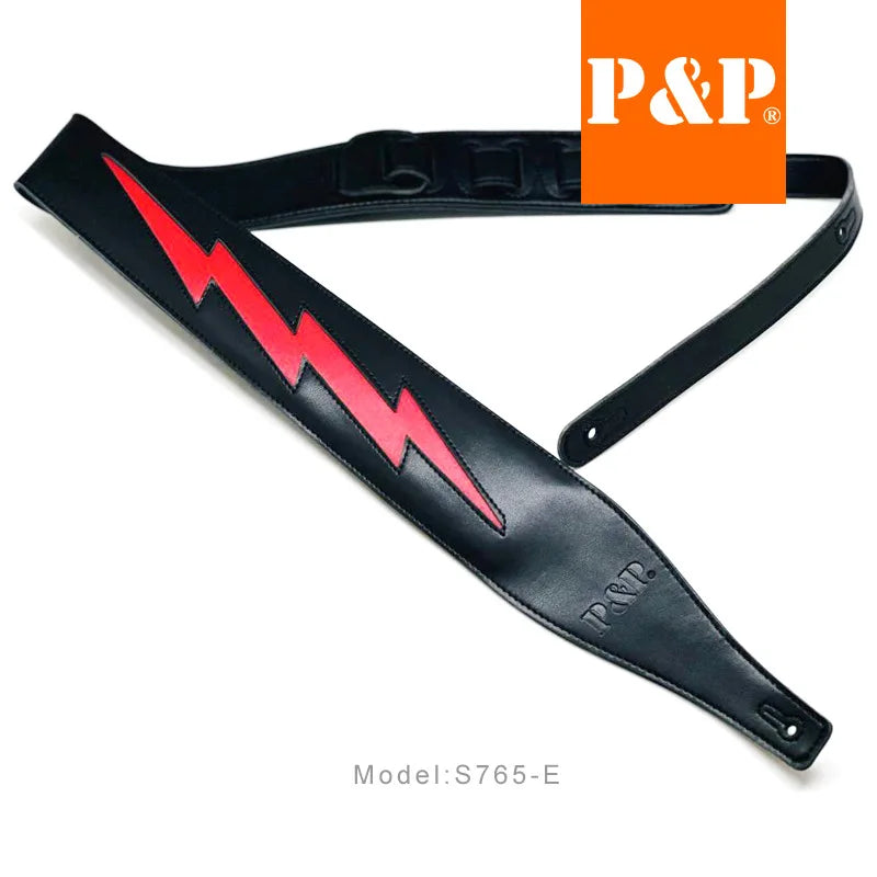 PP Guitar Strap Leather Shoulder Pads Lightning Cowhide Brown White
