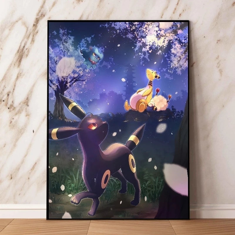 Classic Pokemon HD Canvas Painting Anime Figures Umbreon Poster Print Watercolor Wall Art Picture Modern Home Decor Kids Gifts Peaceful Pleasures Health and Wellness